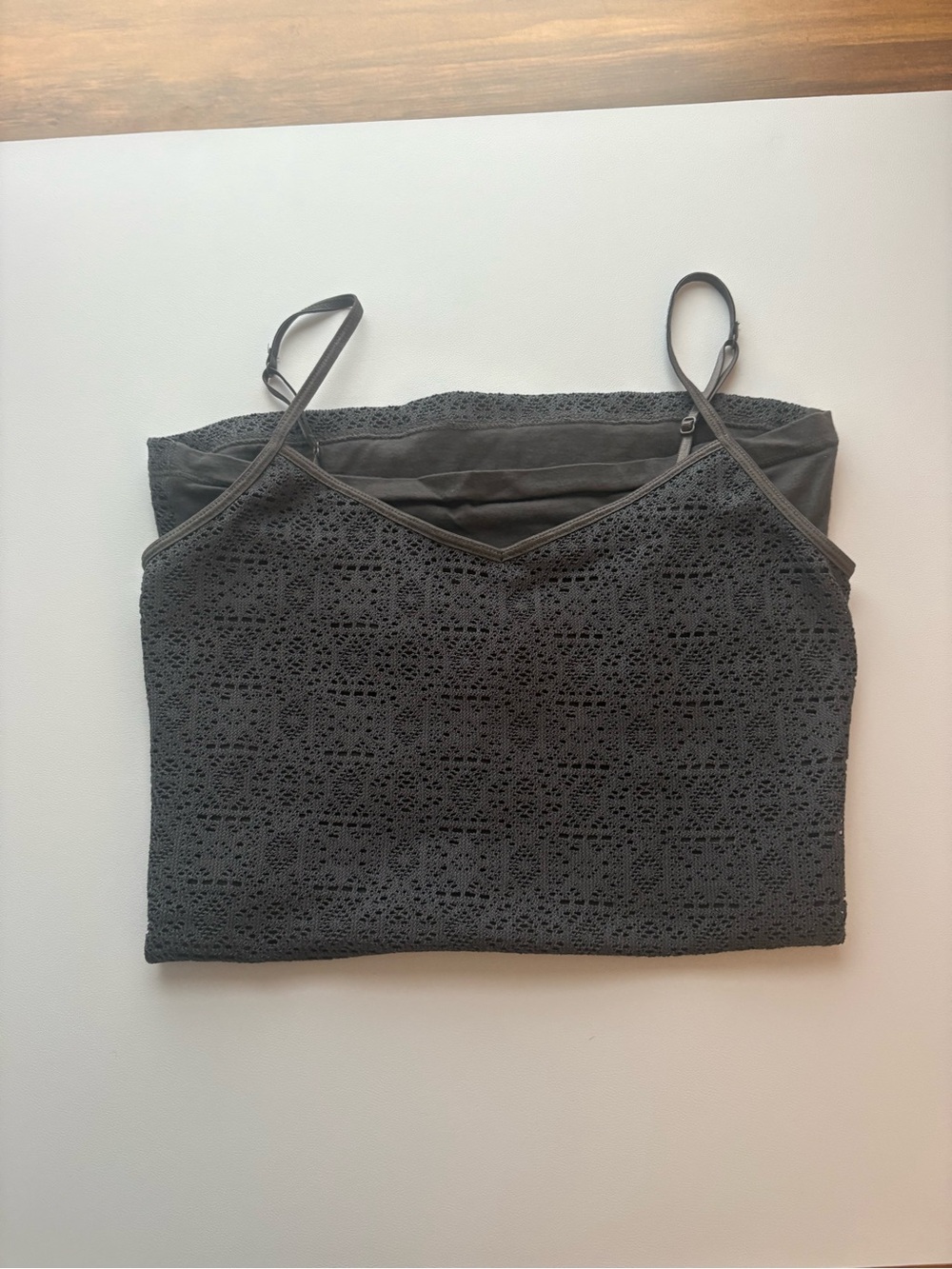 Aeropostale Women's Grey Lace Overlay Classic Cami Top